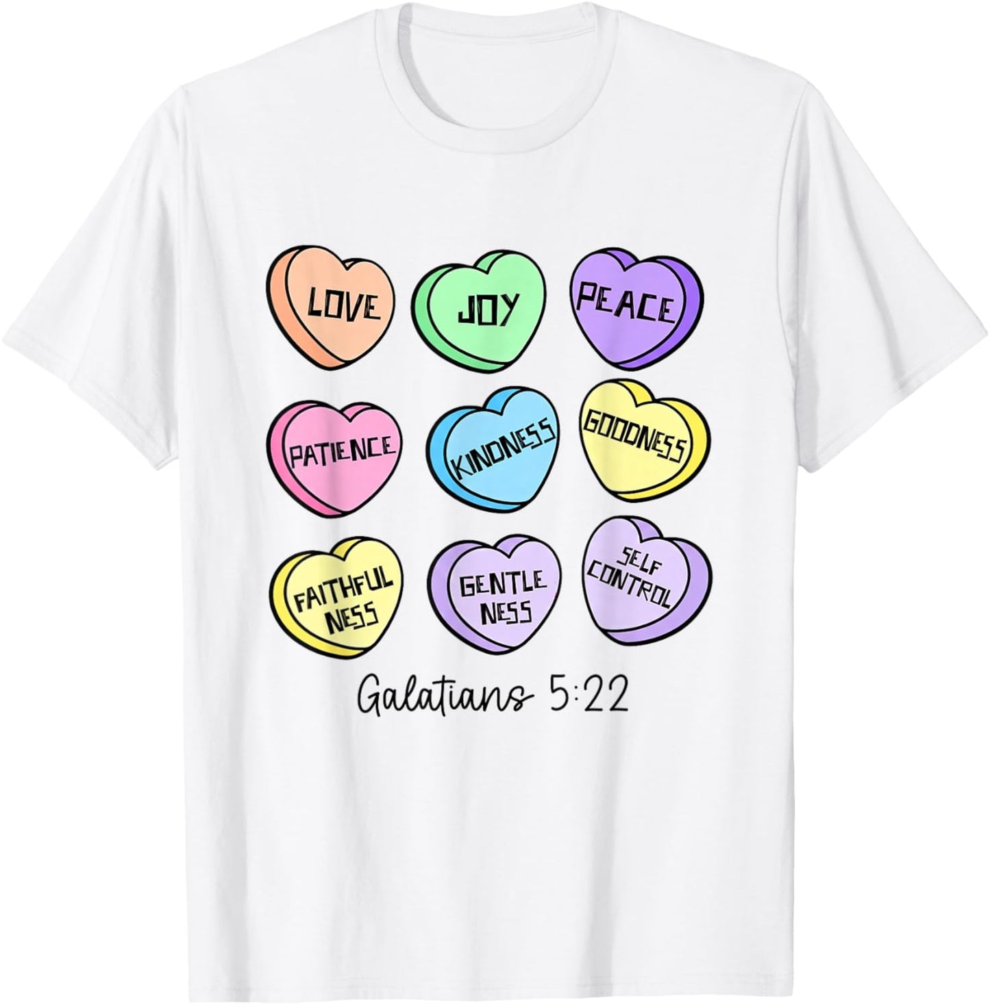 Love Joy Peace Christian Valentines Candy Heart Bible Verse T-Shirt - T-Shirt | White