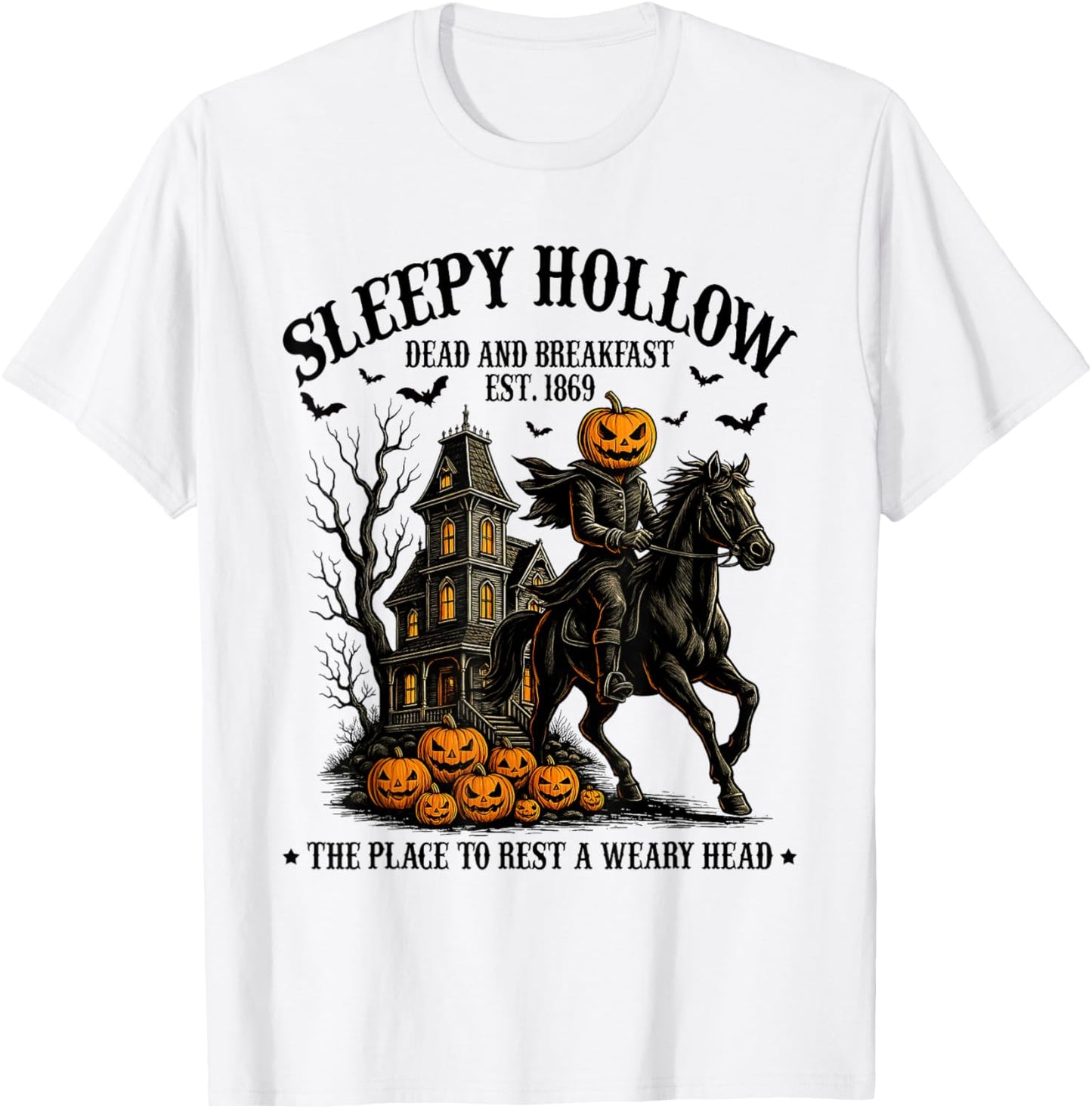 Sleepy Hollow Dead and Breakfast Est 1869 Headless Horseman T-Shirt - T-Shirt | White