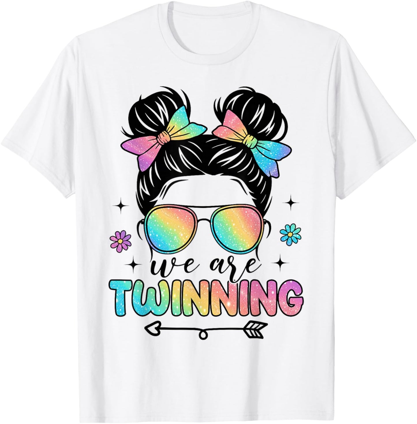 We're Twinning with My Bestie Messy Bun Twin Day Spirit Week T-Shirt - T-Shirt | White