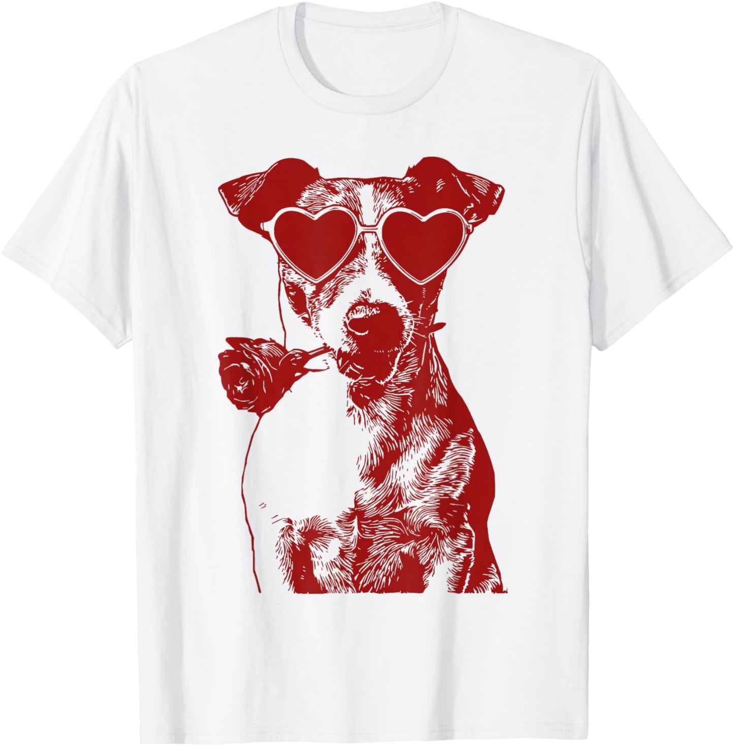 Valentine Jack Russell with Heart Sunglasses Romantic Dog T-Shirt - T-Shirt | White