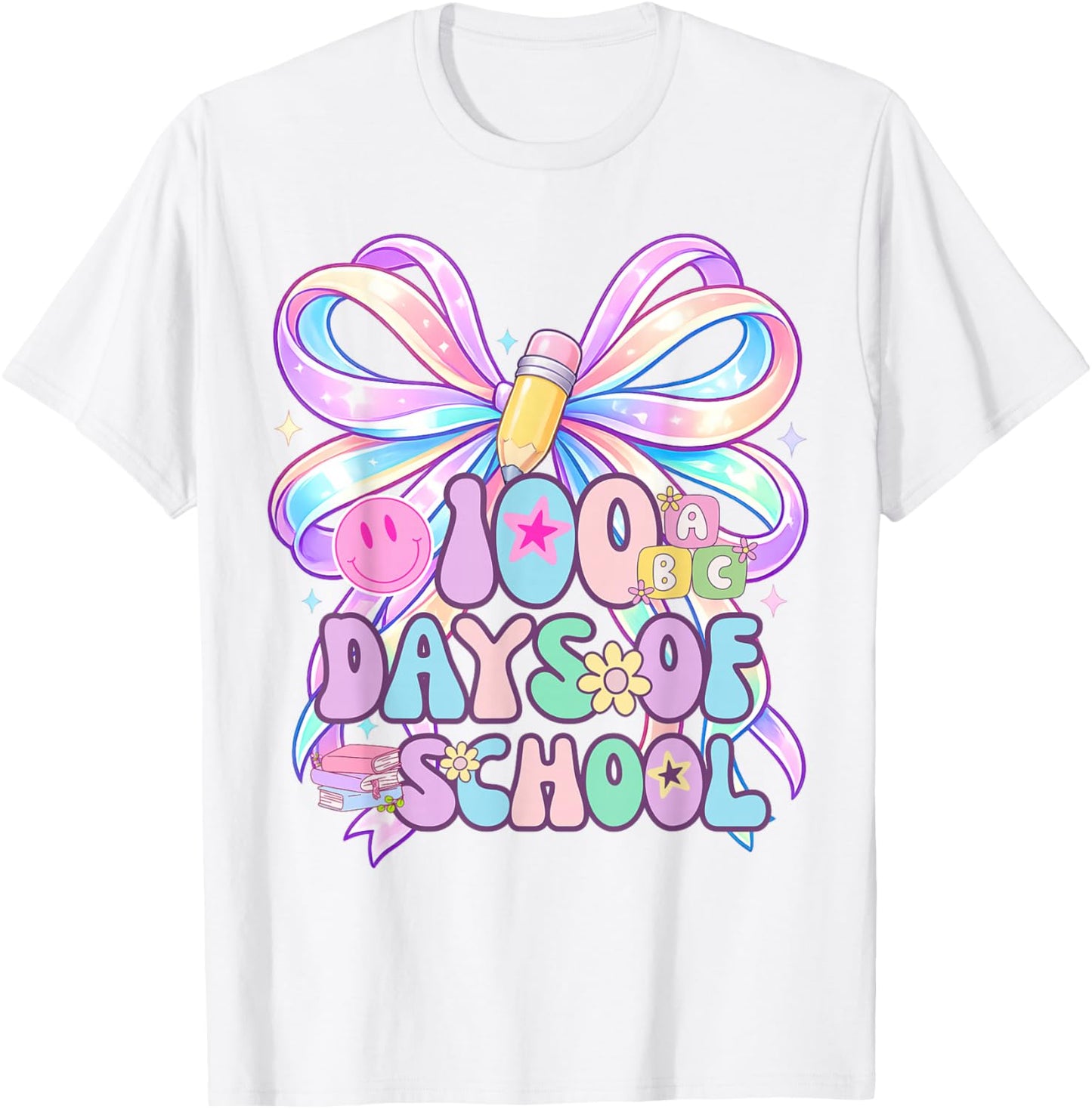 100 Days of School Coquette Bow 100th Day for Girls Teachers T-Shirt - T-Shirt | White