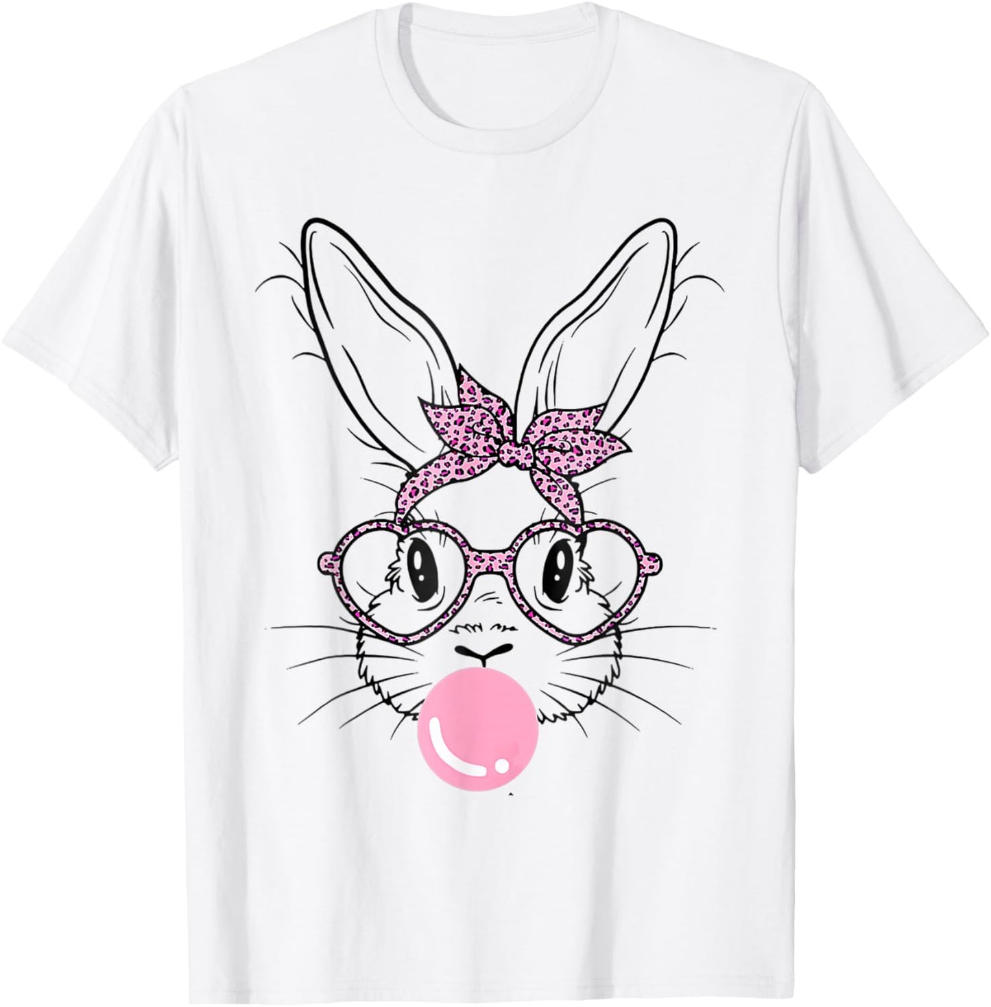 Bunny Face Leopard Glasses Bubble Gum Easter Day Girls Kids T-Shirt - T-Shirt | White