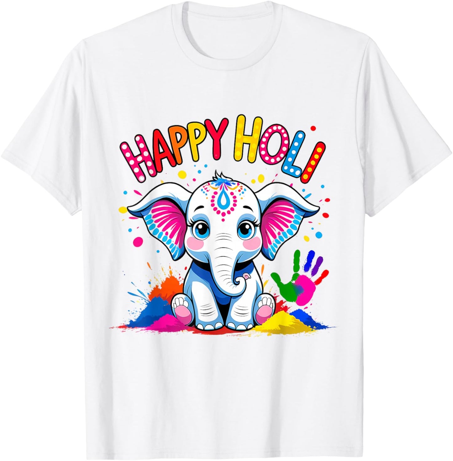 Happy Holi Kids Boys Toddler Girl India Hindu Color Elephant T-Shirt - T-Shirt | White