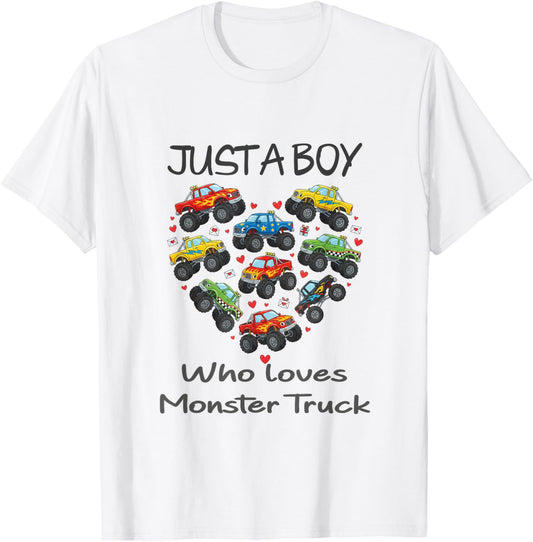 Valentines Day Boys Kids Toddler Monster Truck Hearts T-Shirt - T-Shirt | White