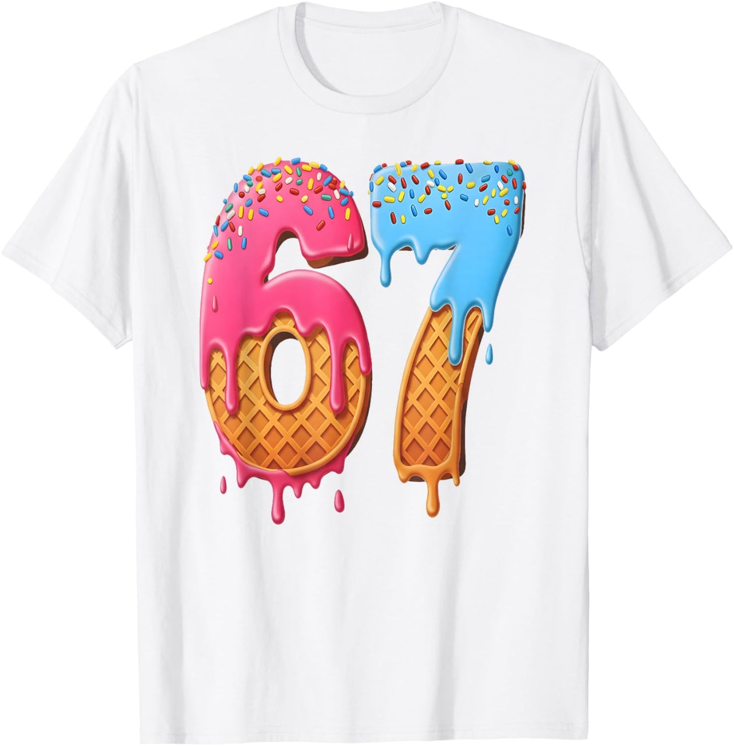 67 Ice Cream Drip Meme Funny Six Seven Gen Alpha Slang T-Shirt - T-Shirt | White