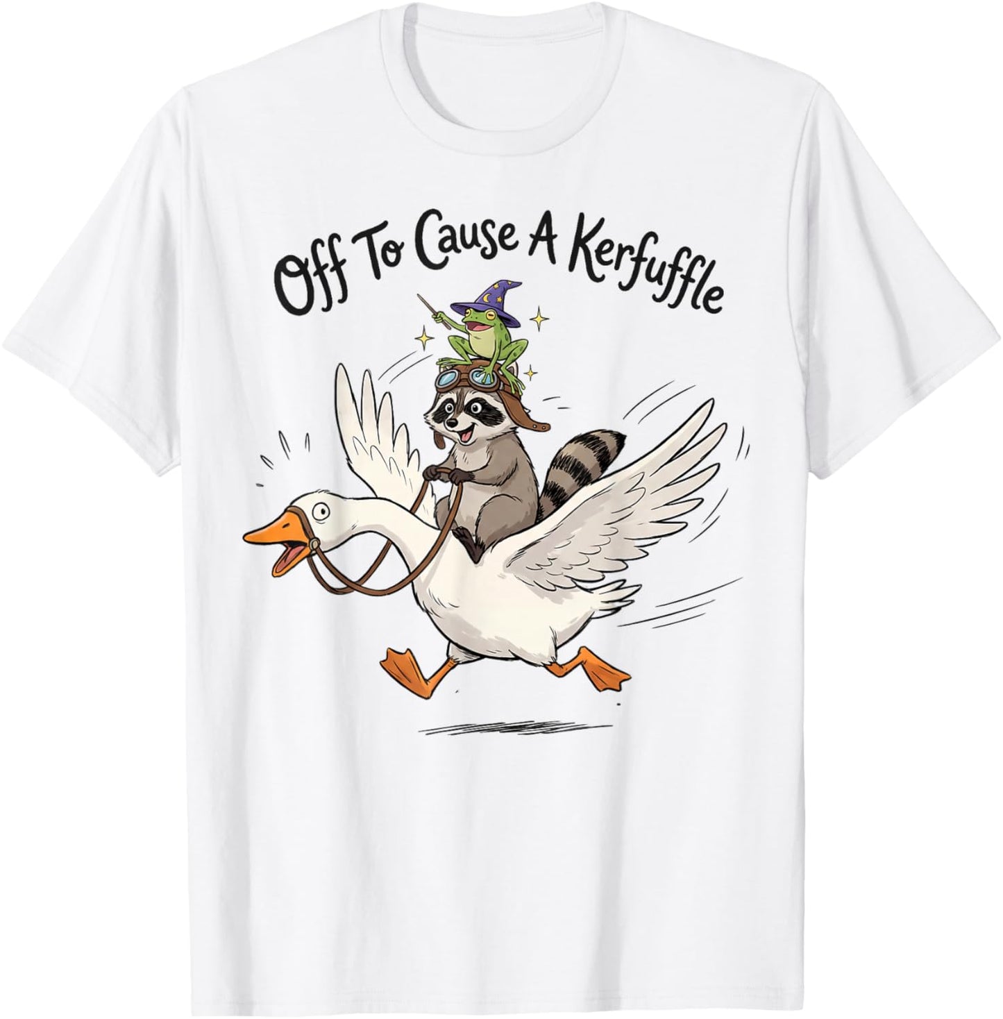 Off to Cause a kerfuffle Funny Graphic Raccoon T-Shirt - T-Shirt | White