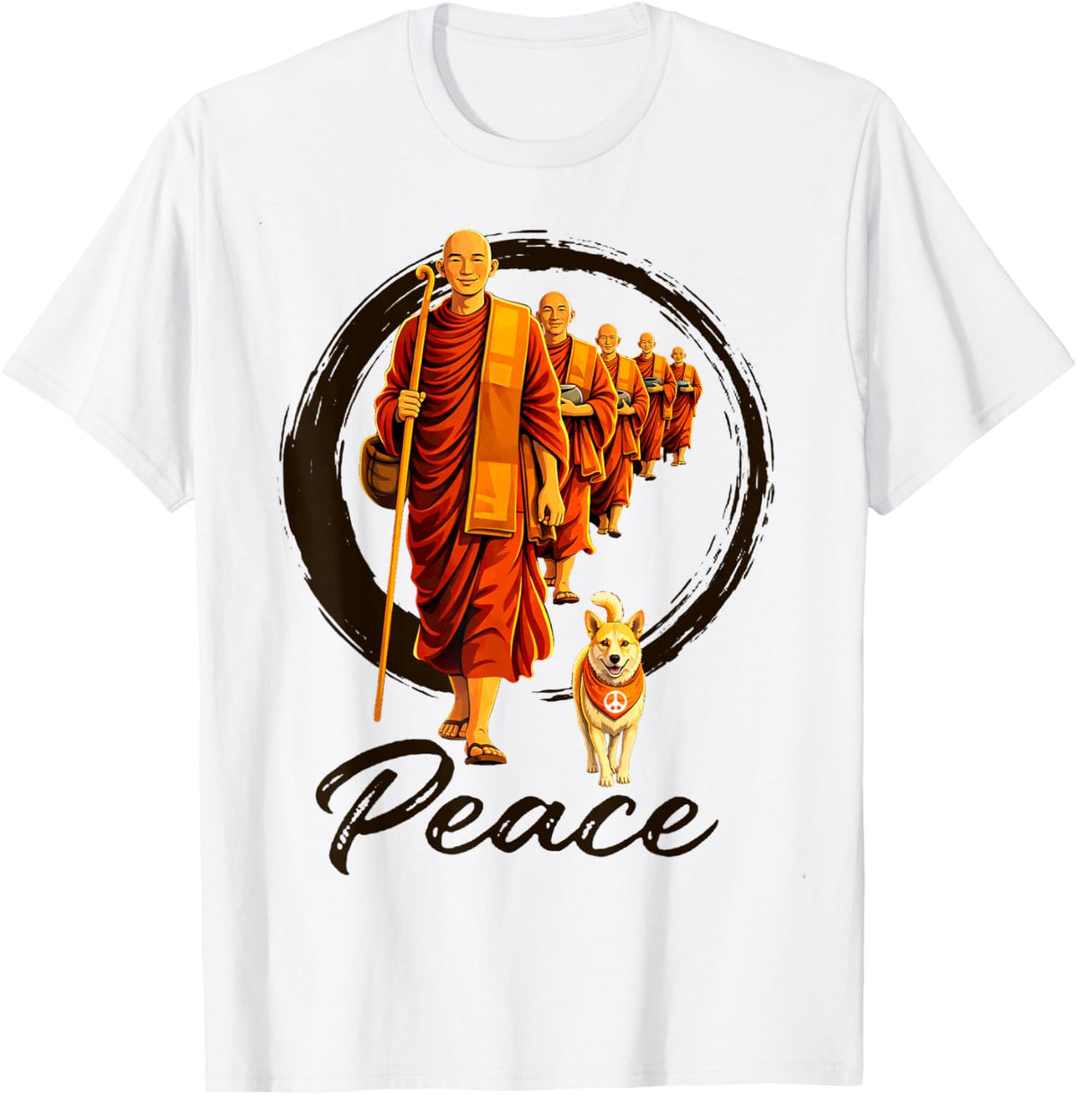 Peace Zen Walk for Peace Aloka Dog Mindful Buddhist Monks T-Shirt - T-Shirt | White