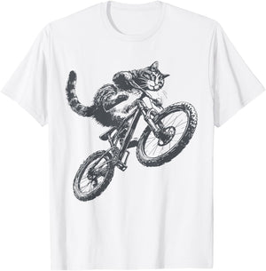 Funny Cat Riding Bicycle Kitten Mountain Bike Men Women T-Shirt - T-Shirt | White