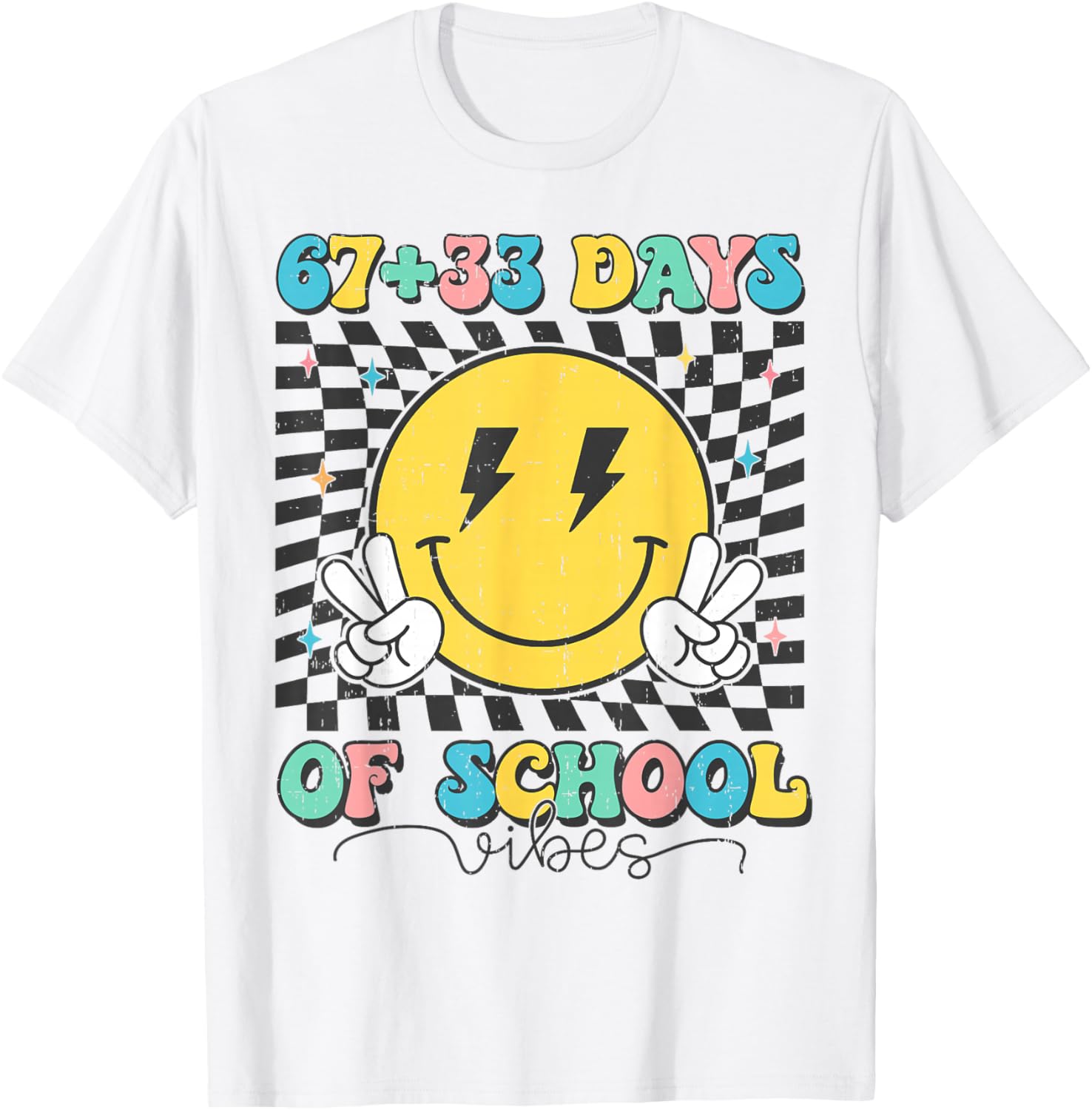 Retro Groovy 67 +33 Days of School 100th Day Kids Boys Girls T-Shirt - T-Shirt | White