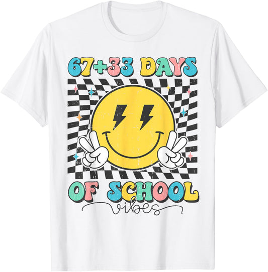 Retro Groovy 67 +33 Days of School 100th Day Kids Boys Girls T-Shirt - T-Shirt | White