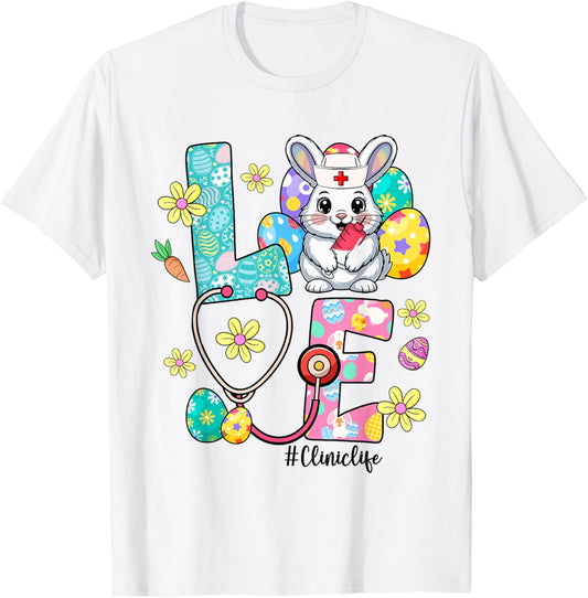 Love Clinic Life Bunny Stethoscope Easter T-Shirt - T-Shirt | White