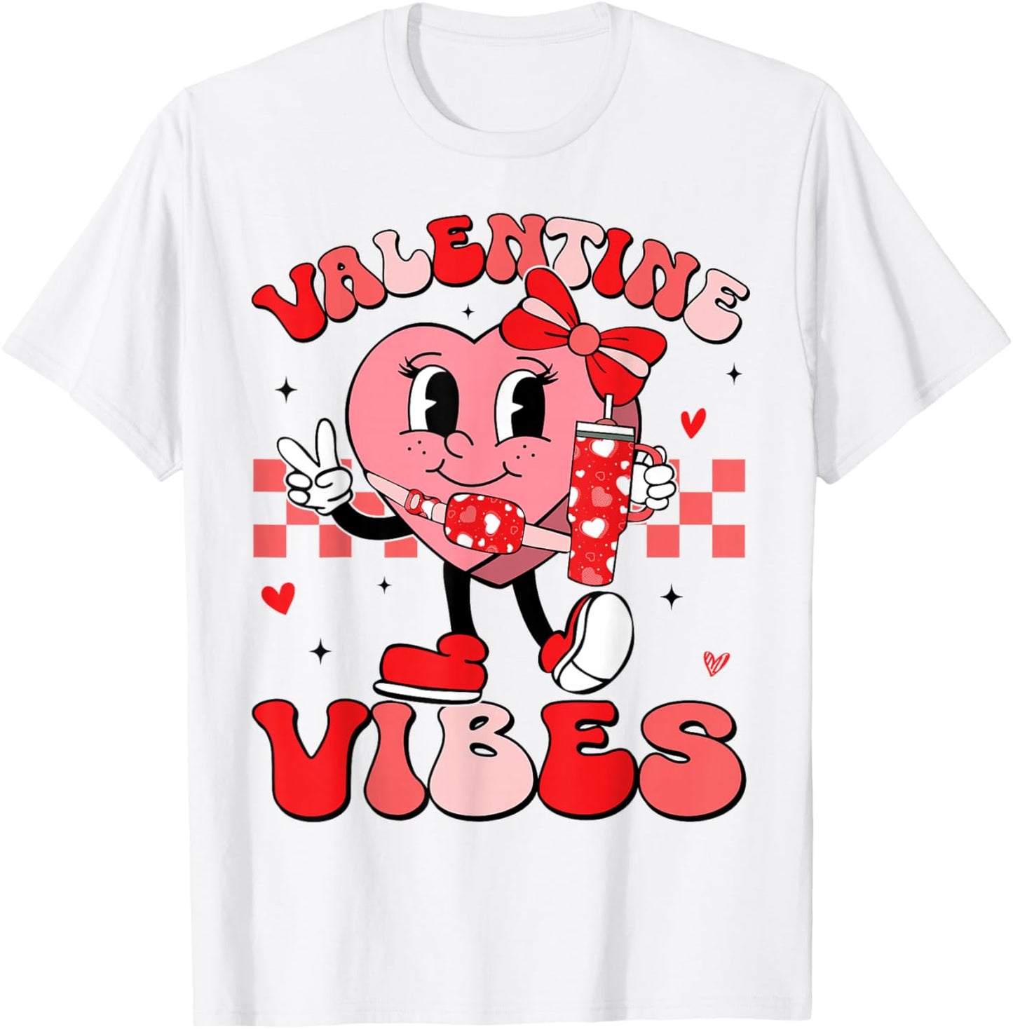 Valentine Vibes Groovy Valentines Day Shirt Women Girls Kids T-Shirt - T-Shirt | White