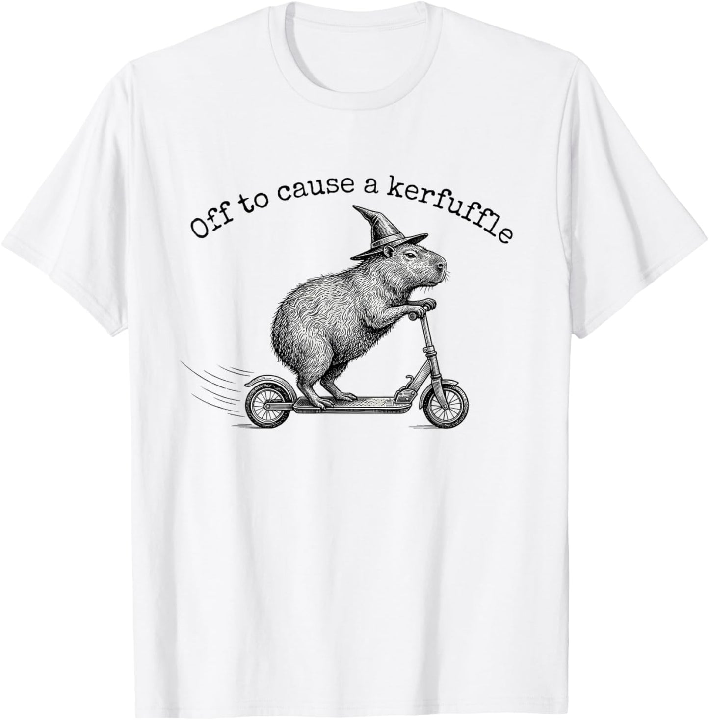 Off to Cause A Kerfuffle Funny Capybara Scooter T-Shirt - T-Shirt | White