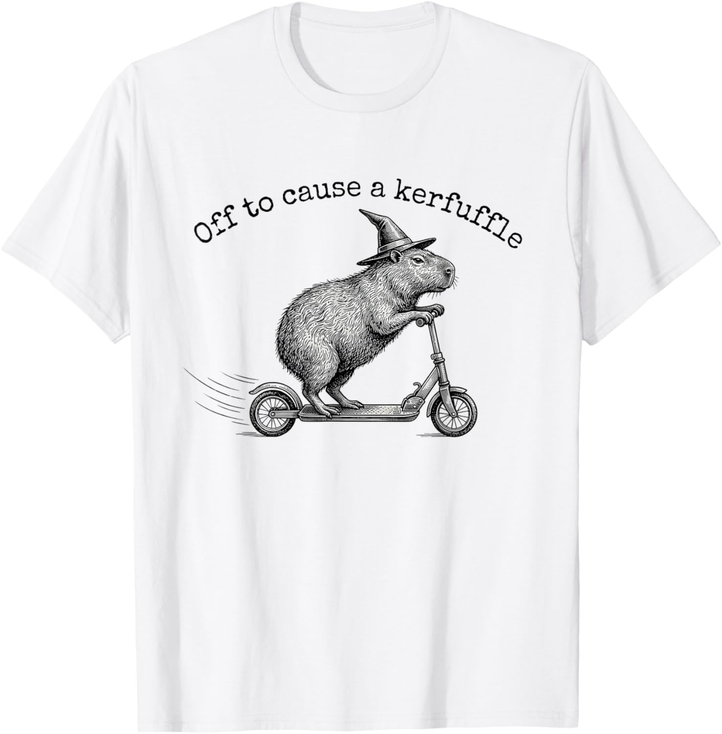 Off to Cause A Kerfuffle Funny Capybara Scooter T-Shirt - T-Shirt | White