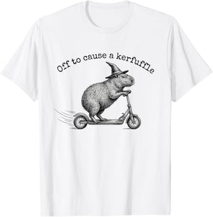 Off to Cause A Kerfuffle Funny Capybara Scooter T-Shirt - T-Shirt | White