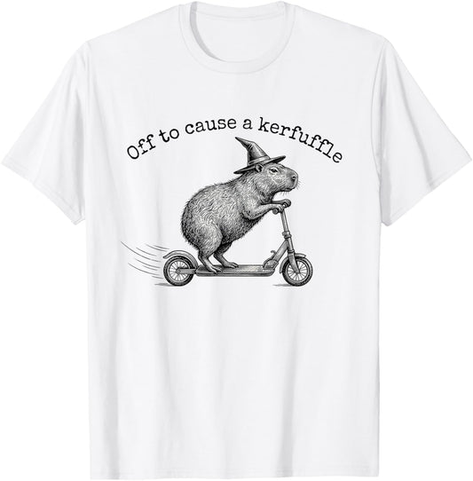 Off to Cause A Kerfuffle Funny Capybara Scooter T-Shirt - T-Shirt | White