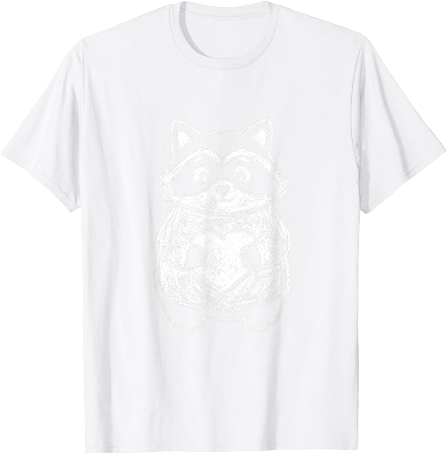 Ugly Racoon Sketch w Heart Cute Kids Valentines Days T-Shirt - T-Shirt | White