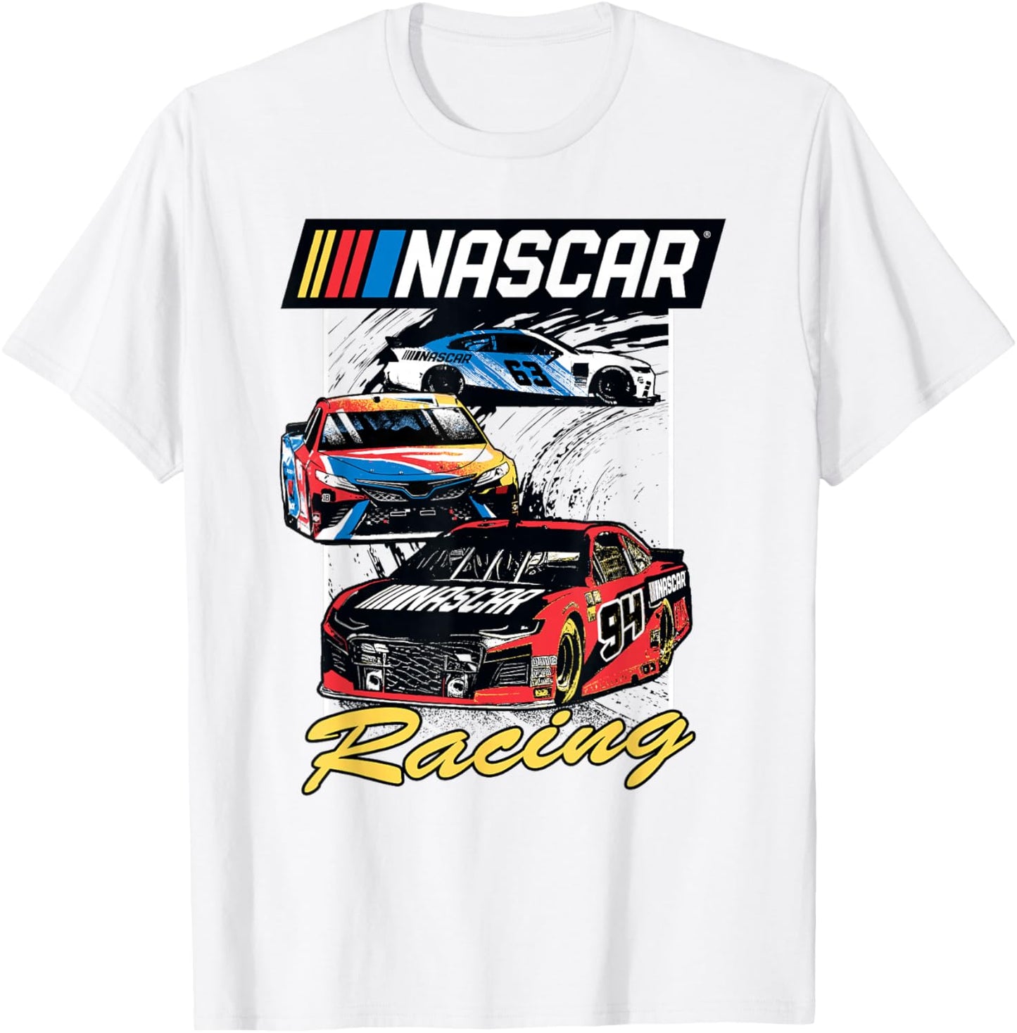 NASCAR Full Color Racers Distressed Poster T-Shirt - T-Shirt | White