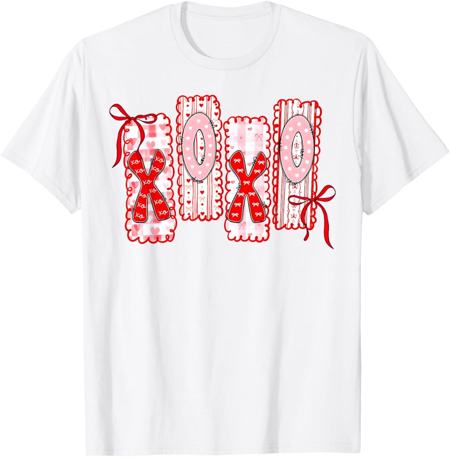 Coquette Valentine XOXO Funny Valentine Red Bow Hearts Lover T-Shirt - T-Shirt | White