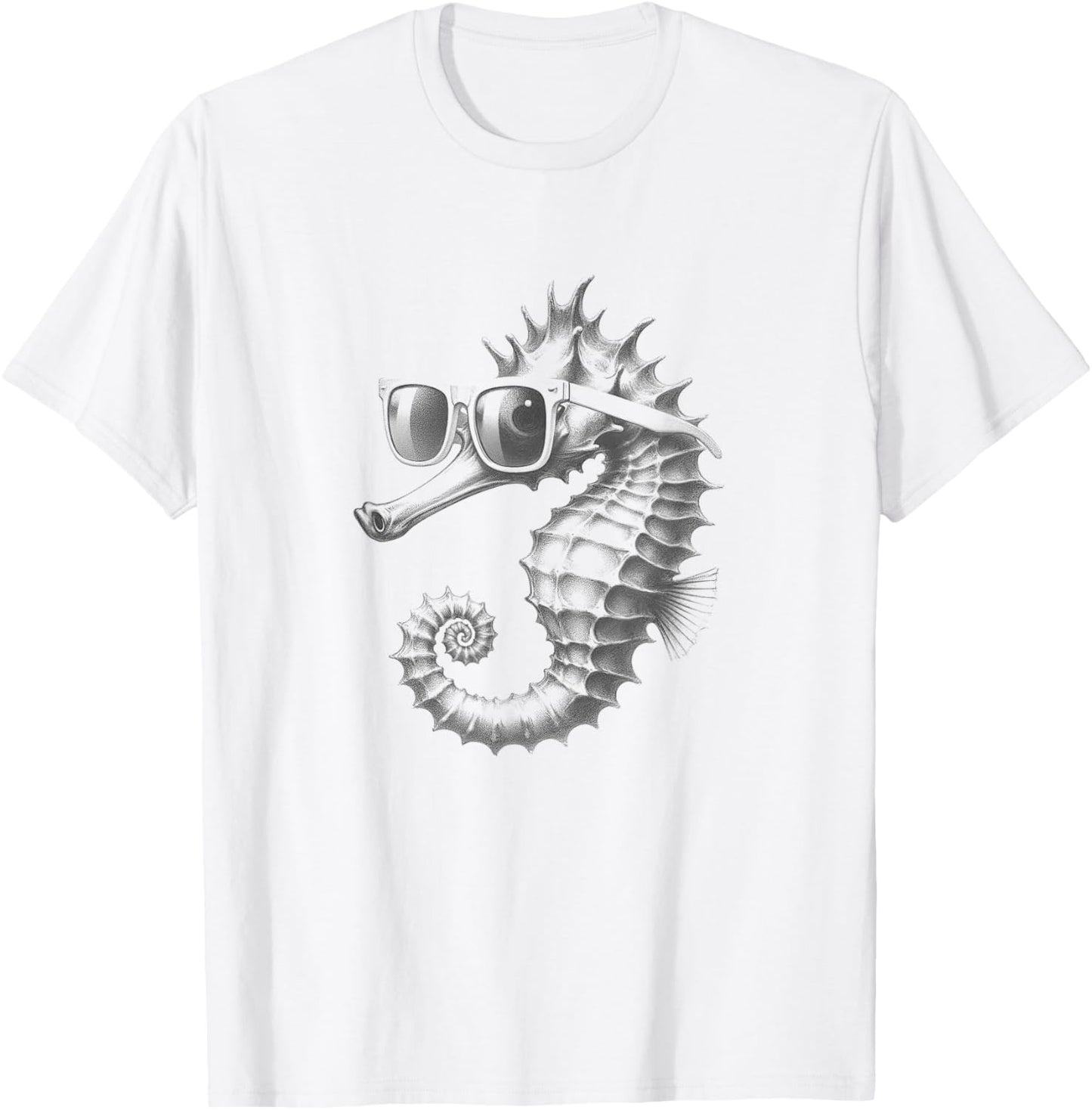 Cool Seahorse with Sunglasses Drawing Art Design T-Shirt - T-Shirt | White