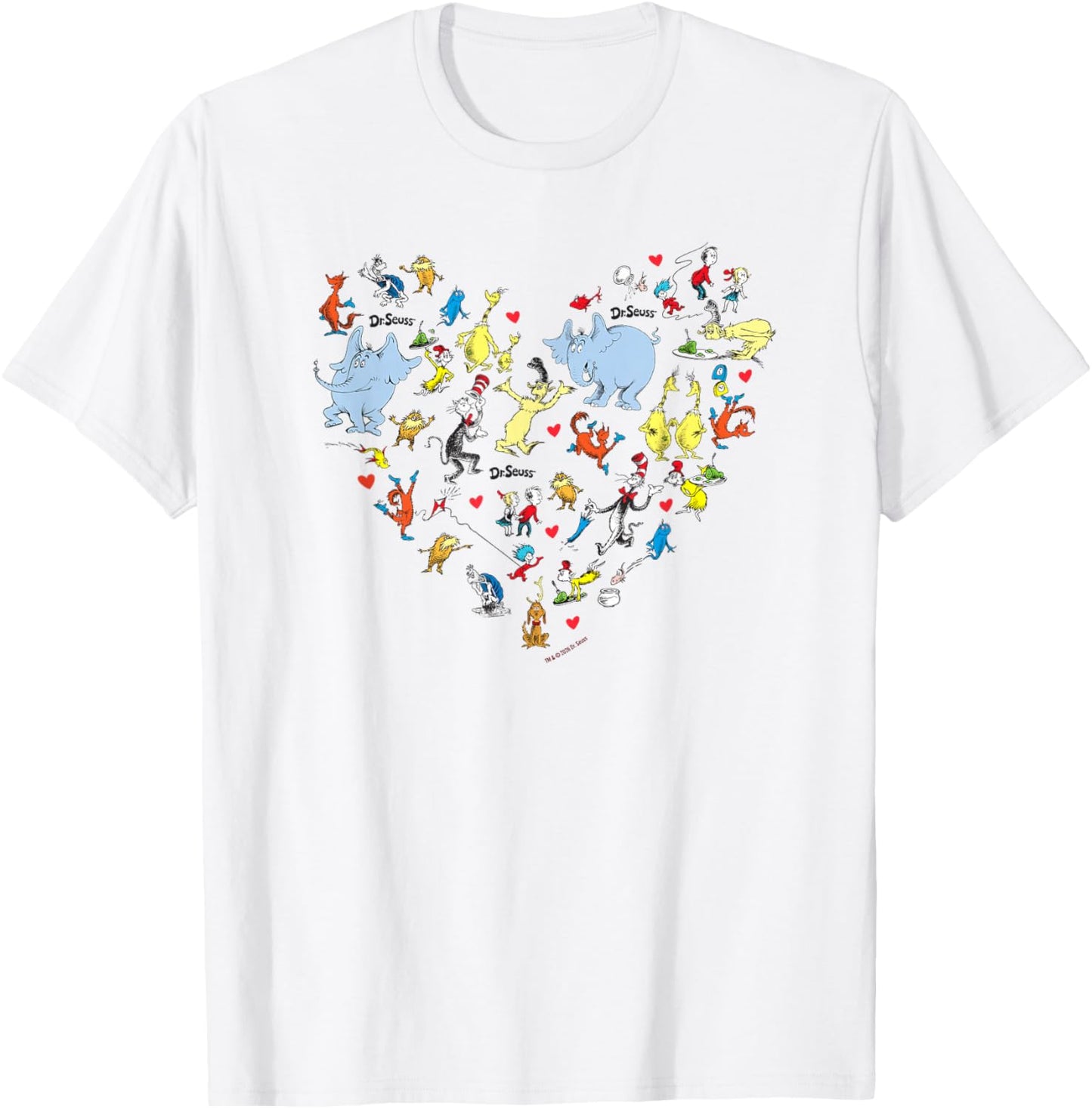 The Cat in The Hat Characters and Hearts Officially Licensed T-Shirt - T-Shirt | White