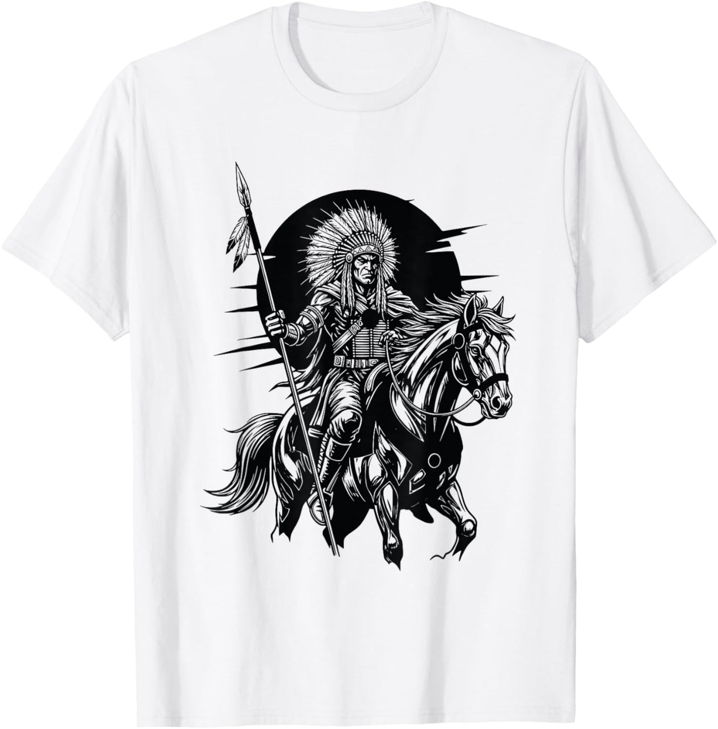 Native American Feather Indian Chief Headdress Pride Artwork T-Shirt - T-Shirt | White