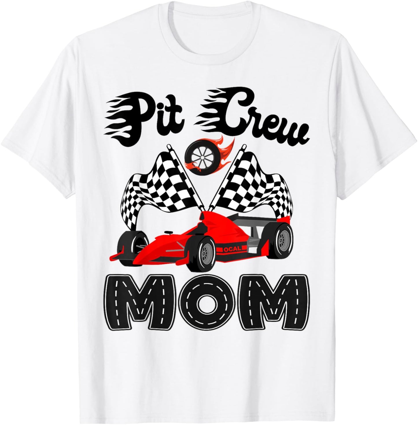 Pit Crew Mom Racing Car Birthday Boy Family Matching T-Shirt - T-Shirt | White