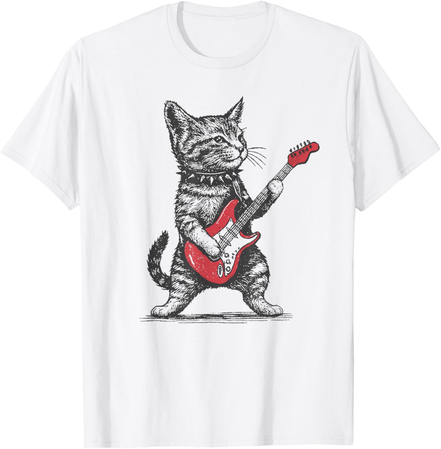 Vintage Cat Playing Guitar T-Shirt - T-Shirt | White