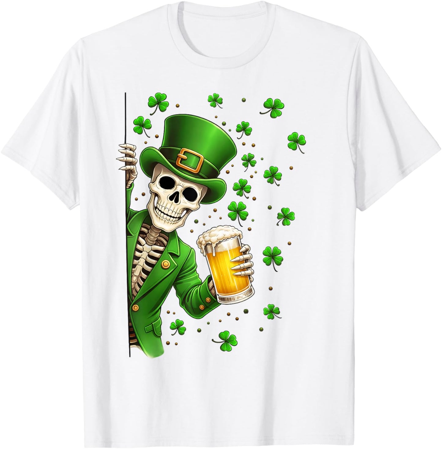 St Patricks Day Shamrock Funny Skeleton Leprechaun Beer Men T-Shirt - T-Shirt | White