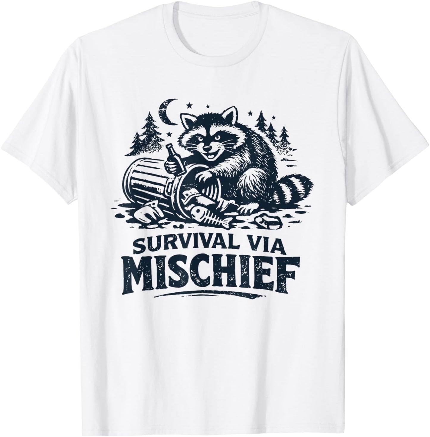 Survival Via Mischief Funny Raccoon T-Shirt - T-Shirt | White