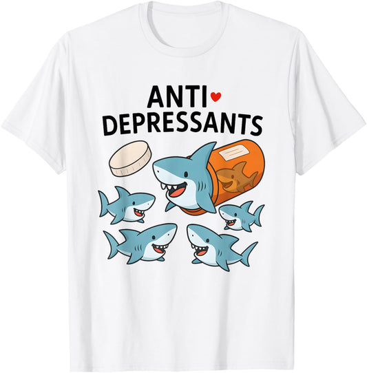 Shark Anti Depressants T-Shirt - T-Shirt | White