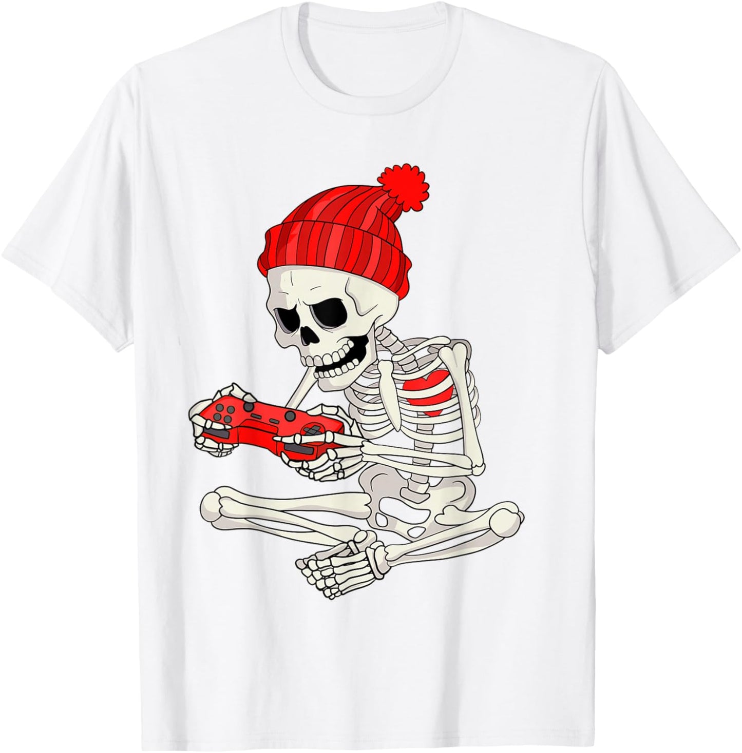 Funny Boys Valentines Skeleton Gamer Video Games Gaming T-Shirt - T-Shirt | White