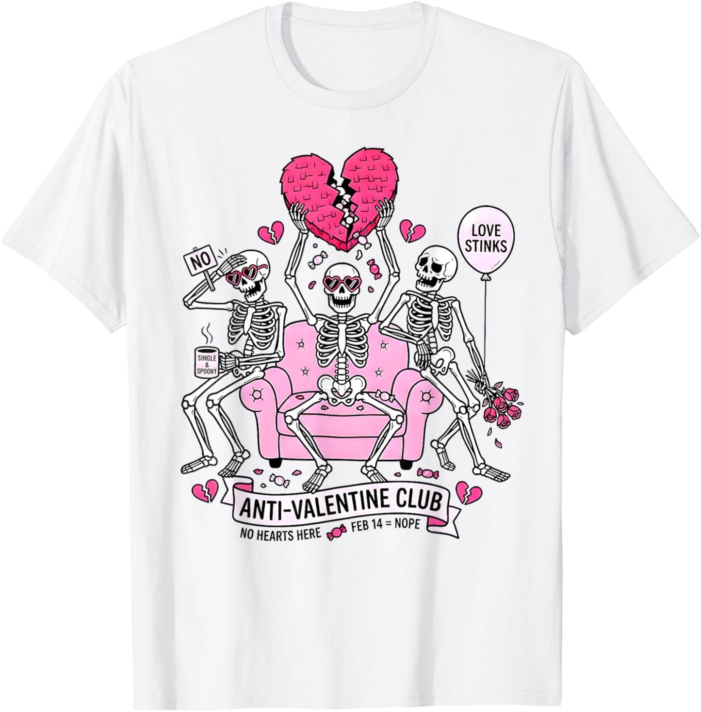 Anti Valentine Club Funny Skeleton Valentines Men Women Kid T-Shirt - T-Shirt | White