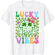 Groovy St Patricks Day Lucky Vibes Shamrock Women Girls Kids T-Shirt - T-Shirt | White