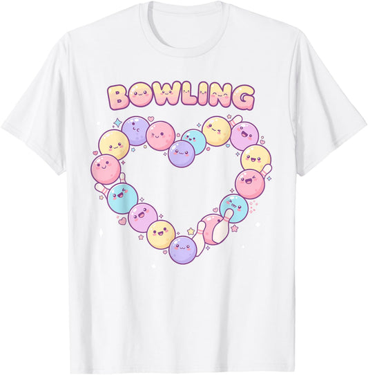 Bowling Shirts Retro, Bowling Love Rainbow Heart T-Shirt - T-Shirt | White