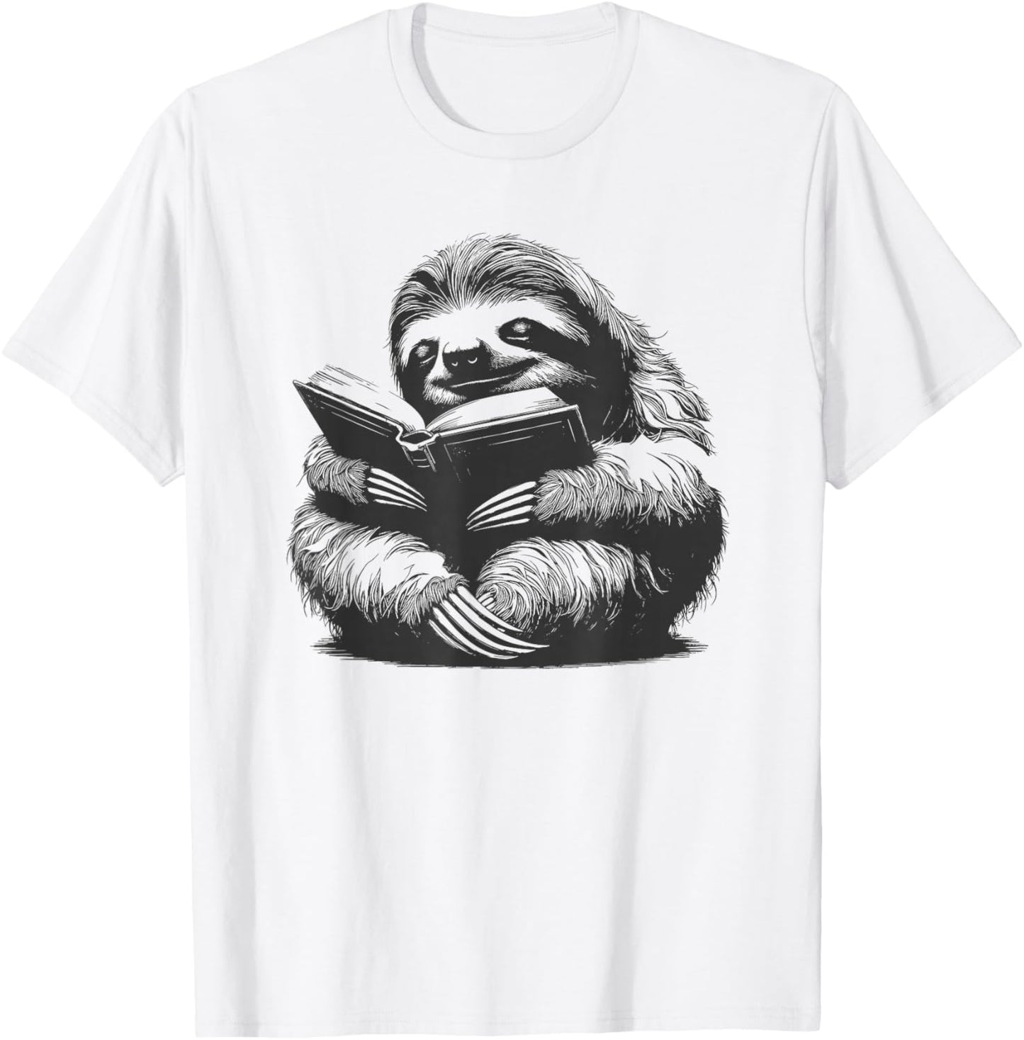 Sleepy Sloth Reading Book Cute Vintage Animal Graphic T-Shirt - T-Shirt | White