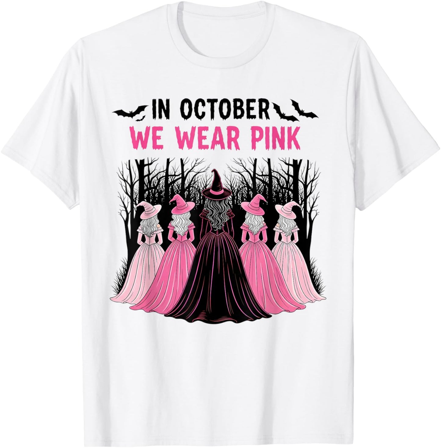 in October We Wear Pink Halloween Breast Cancer Awareness T-Shirt - T-Shirt | White
