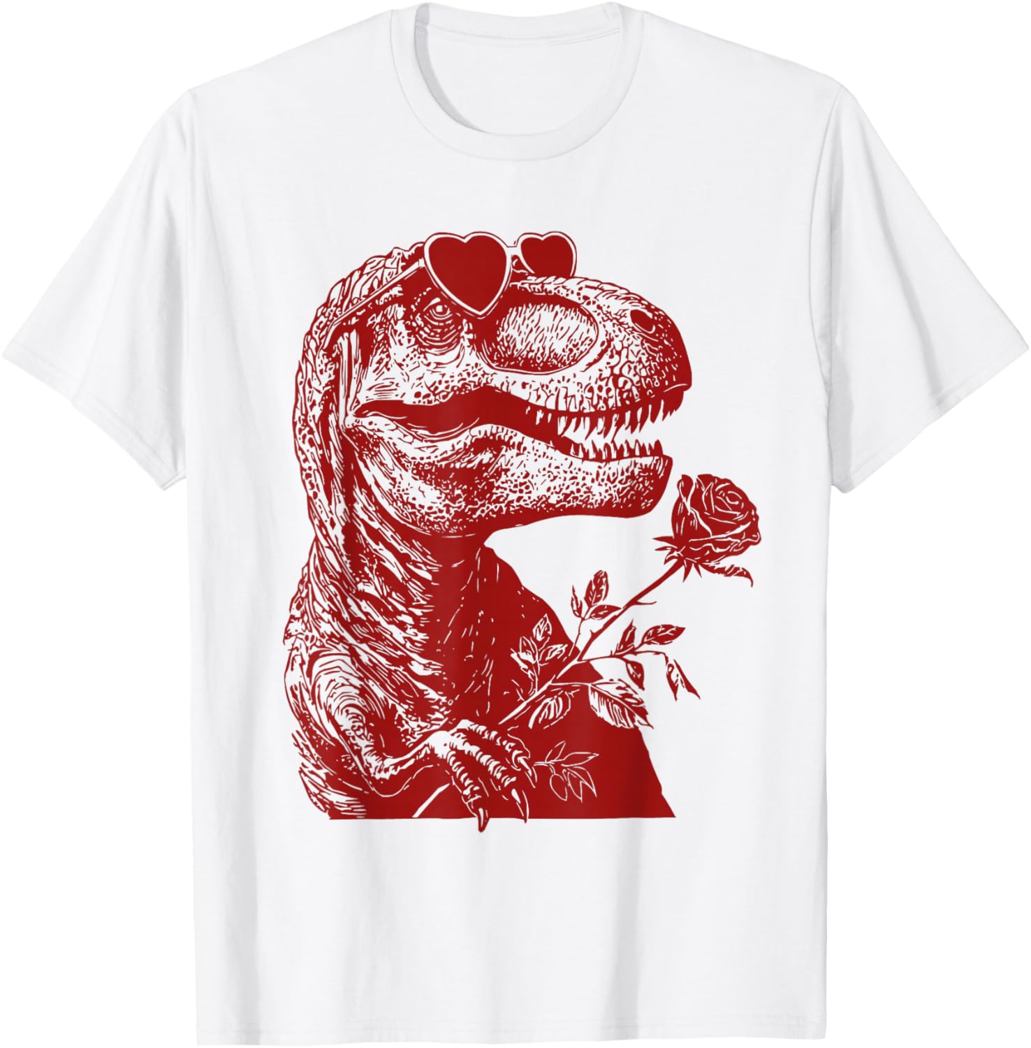 Cute Valentine T-rex with Heart Sunglasses Romantic Dinosaur T-Shirt - T-Shirt | White