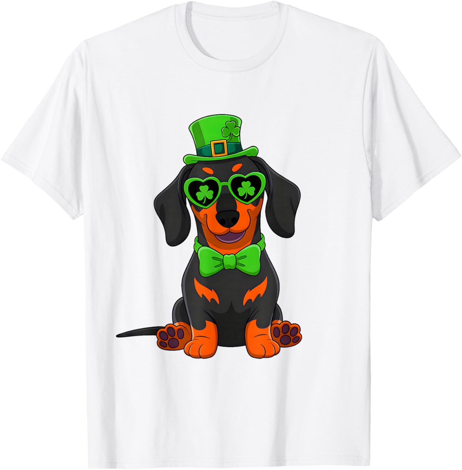 Dachshund Shamrock St Patricks Day Leprechaun Hat Dog Lover T-Shirt - T-Shirt | White