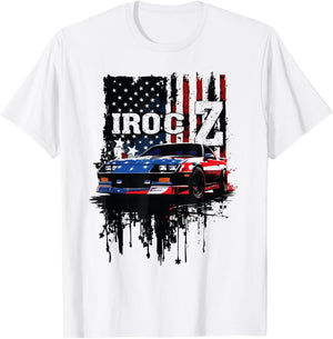 Red, White and Blue Patriotic IROC Z Muscle Car Silhouette T-Shirt - T-Shirt | White