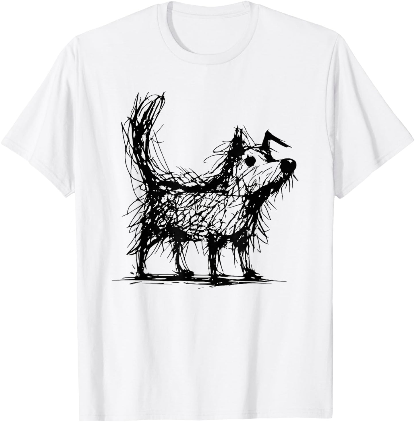 Minimal Line Art Minimalist Abstract Sketch Scribble Dog T-Shirt - T-Shirt | White