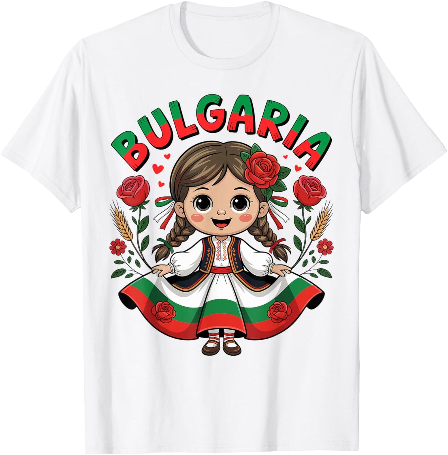 Cute Bulgarian Girl in Traditional Folk Dress for Kids T-Shirt - T-Shirt | White