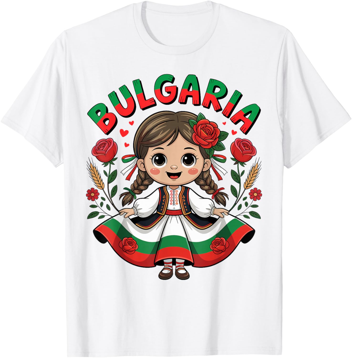 Cute Bulgarian Girl in Traditional Folk Dress for Kids T-Shirt - T-Shirt | White