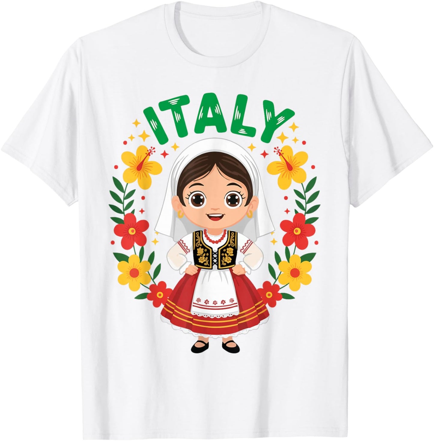 Italy Italian Girl Traditional Dress Outfit Heritage Flowers T-Shirt - T-Shirt | White