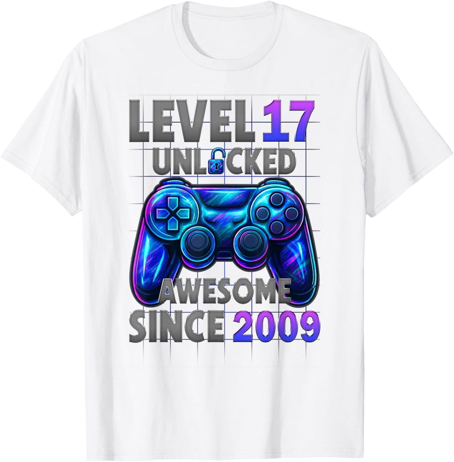 Level 17 Unlocked Awesome Since 2009 17th Birthday Gaming T-Shirt - T-Shirt | White