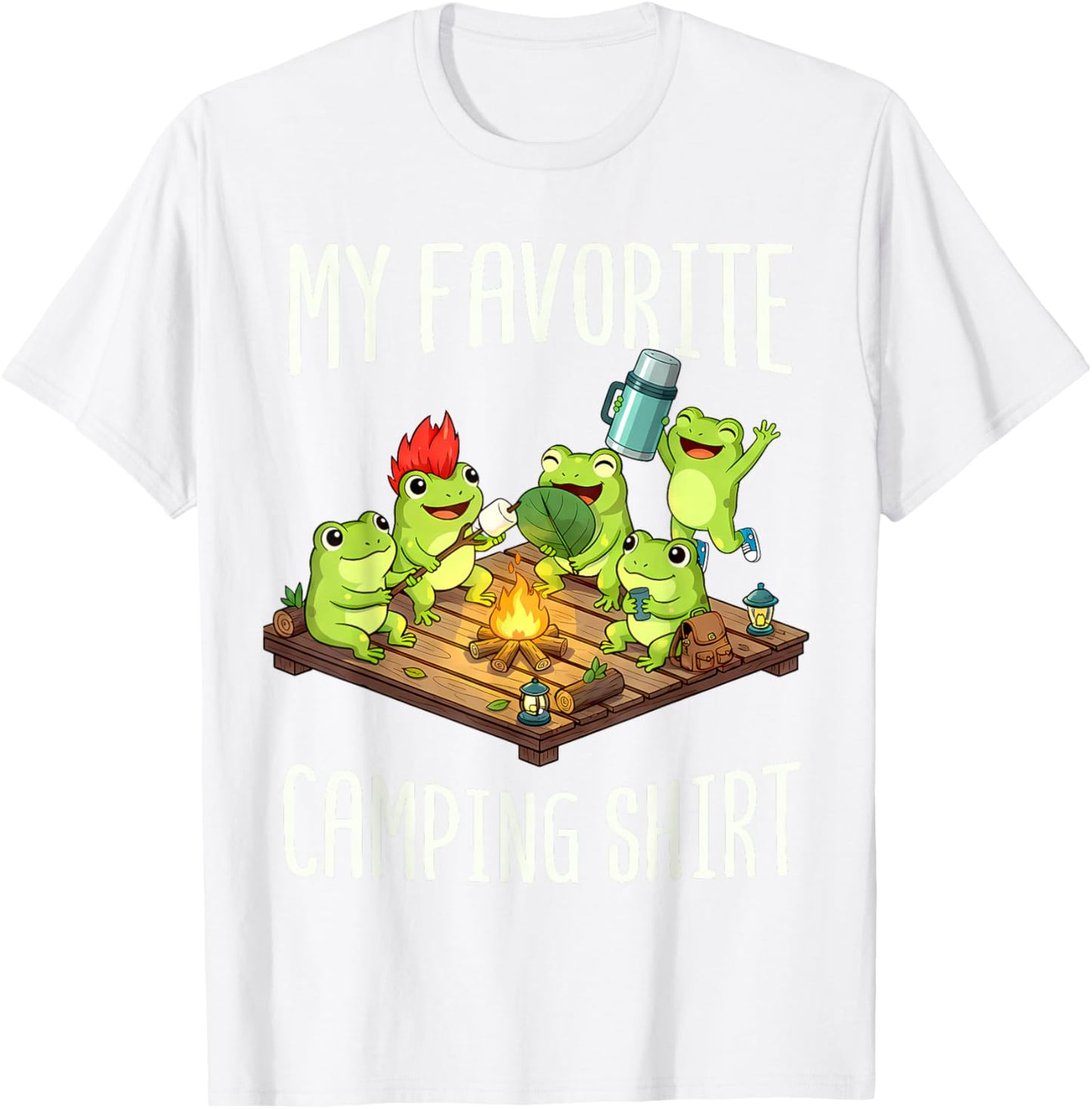 My Favorite Camping Shirt – Cute Frog Campfire Art T-Shirt - T-Shirt | White