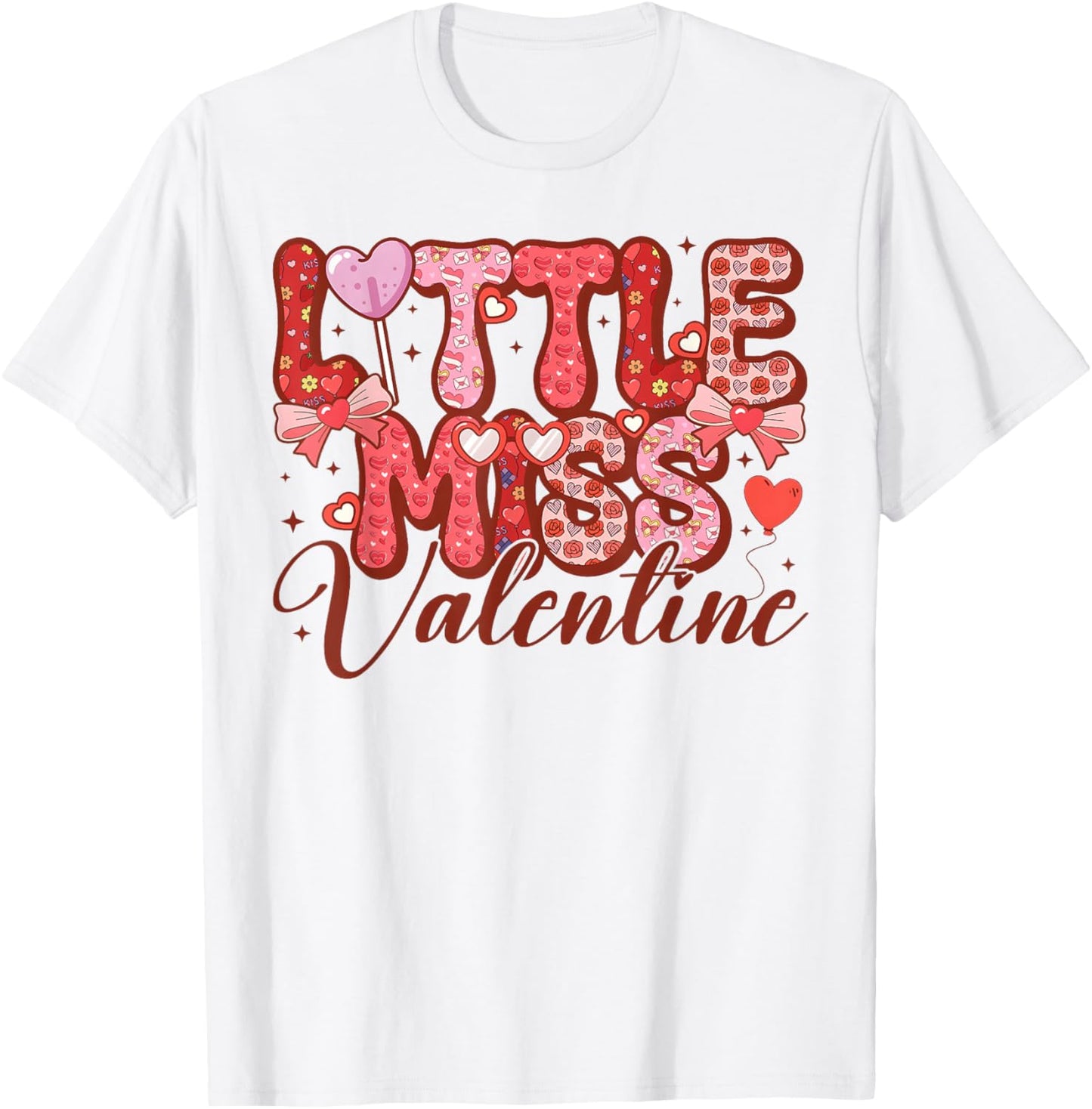 Little Miss Valentine Cute Heart Girls Women Kids T-Shirt - T-Shirt | White
