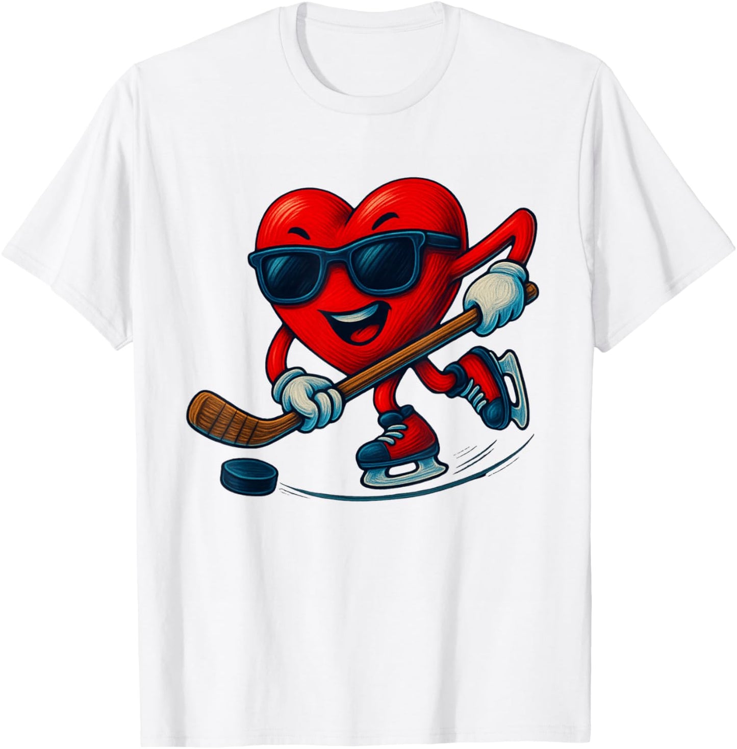 Valentines Day Ice Hockey Funny Red Heart Love Boys Kids T-Shirt - T-Shirt | White