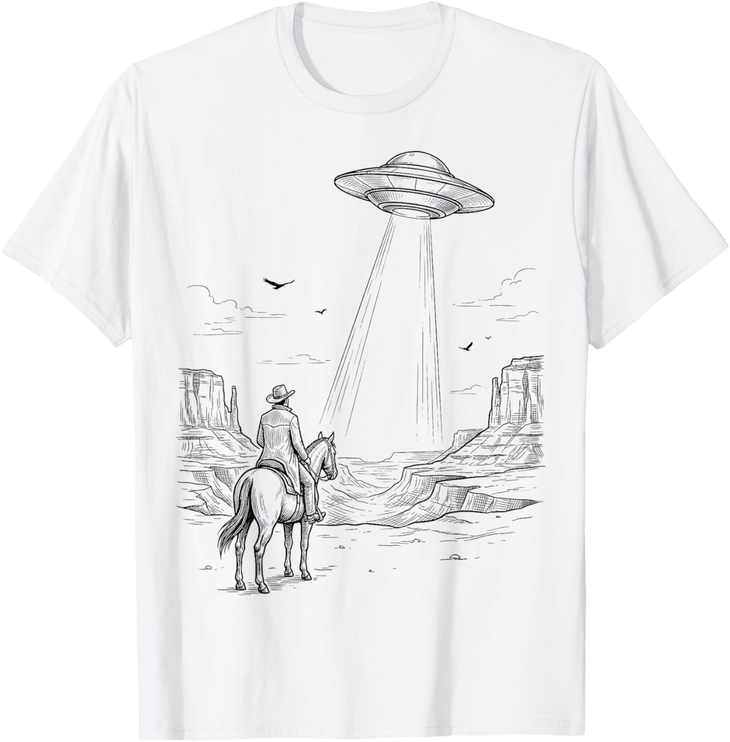 Vintage UFO Cowboy Western Desert Space T-Shirt - T-Shirt | White