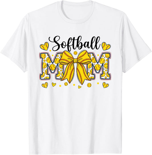 Softball mom Coquette Bow Softball Mama T-Shirt - T-Shirt | White
